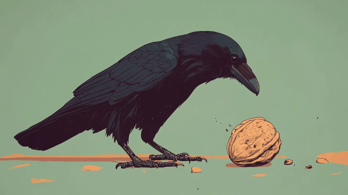 A raven with a walnut